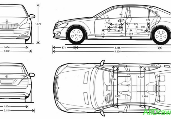 Mercedes-Benz S-Class (2008) (Мерcедес-Бенз С-Класс (2008)) - чертежи (рисунки) автомобиля